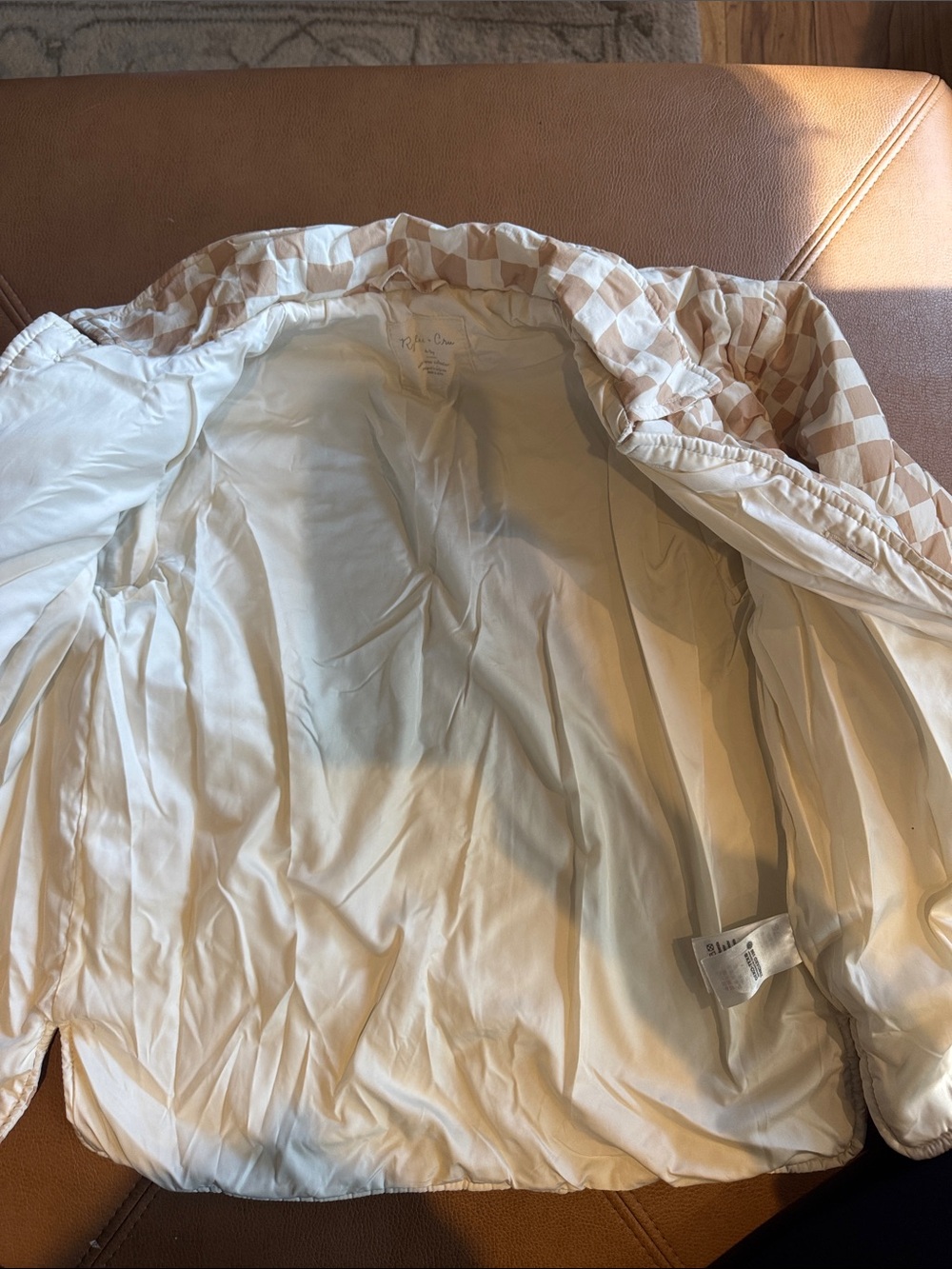 Rylee + Cru Cream and Beige Checker Quilted Jacket sz 4 5 - Picture 5 of 5